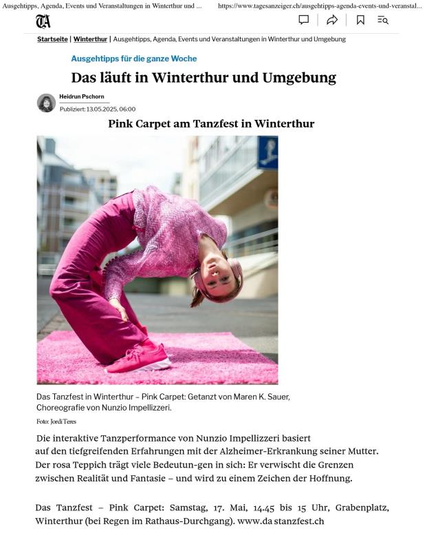 Tagesanzeiger names PINK CARPET by Nunzio Impellizzeri a weekend highlight!